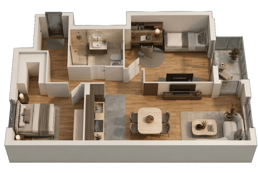 Three-room — axonometric view